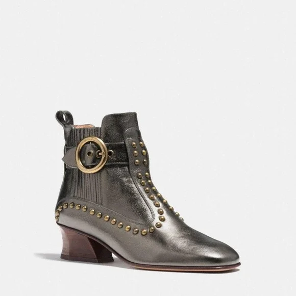 Coach Chelsea Heeled Boot Metallic Smog Size 5.5 - Picture 1 of 13